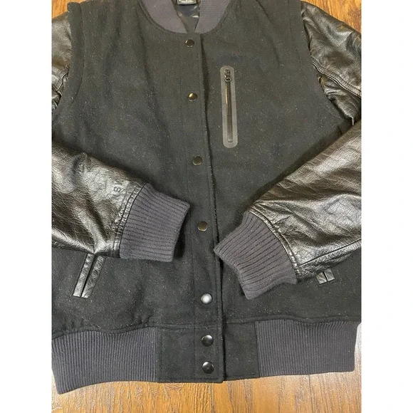 Nike Destroyer Varsity Jacket NSW Leather Sleeves Men's Medium Black Wool